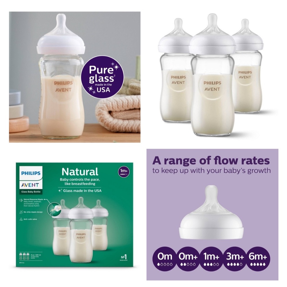 Philips Avent Glass Natural Baby Bottles w/ Natural Response Nipple, 8oz - VGUC - Picture 6 of 10